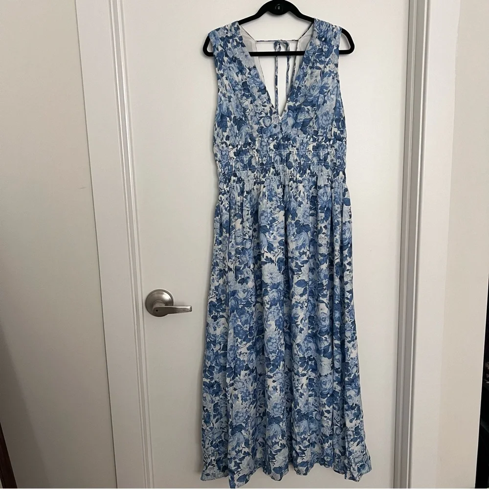 Abercrombie Crinkle Textured Smocked Waist Maxi Dress Size XL Tall